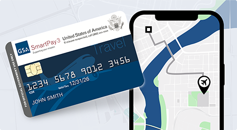Blue GSA SmartPay charge card, with ride share app on phone.